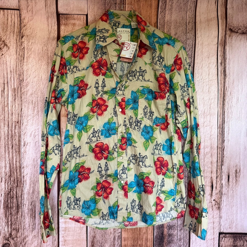 Roper Shirt Men's Western‎ Rodeo Floral Button-Down Tropical Cowboy Small NWT